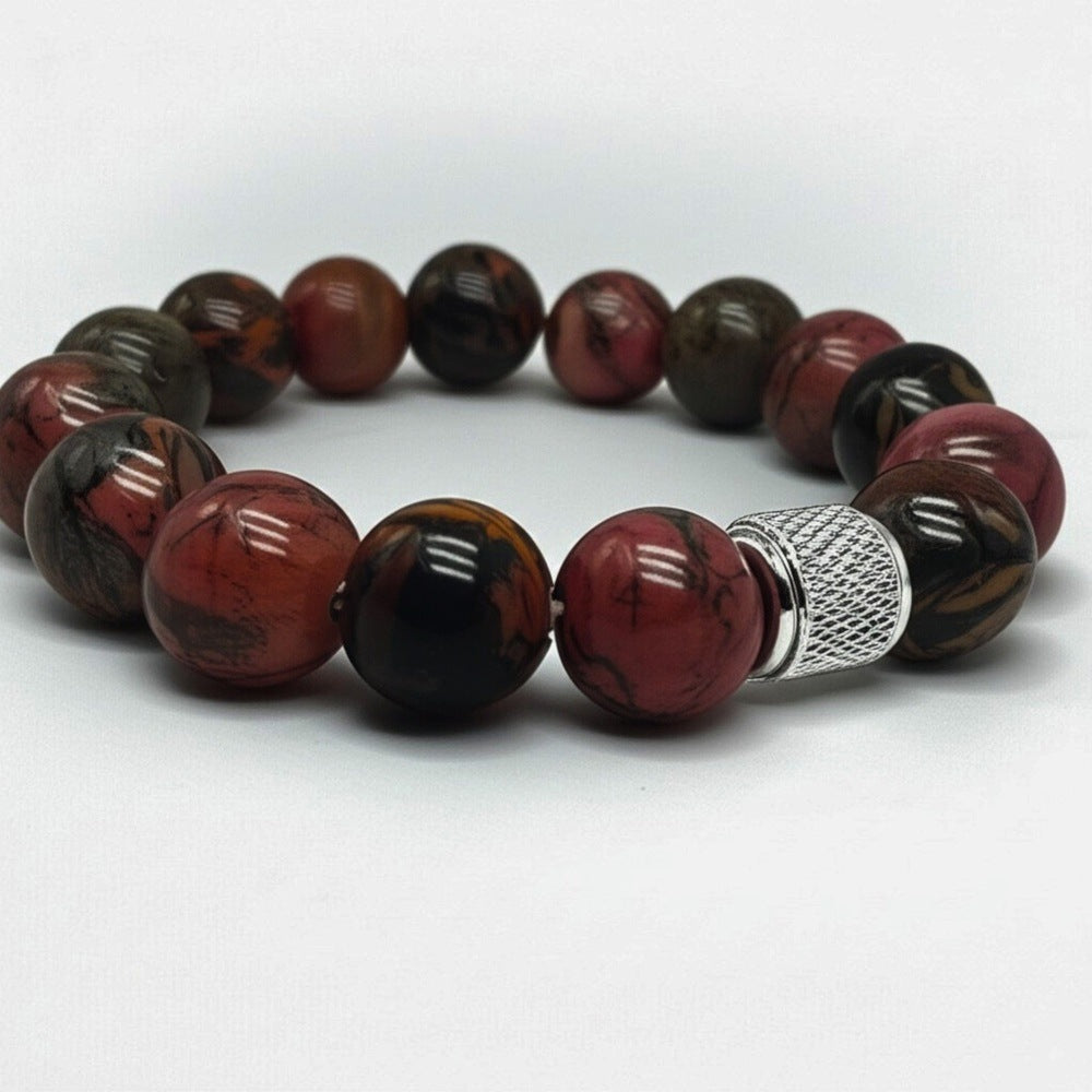 THE MEN THING Bead Bracelet NOVA RHODONITE - 12mm Beads Bracelet with Natural Stone - Adjustable Bracelet