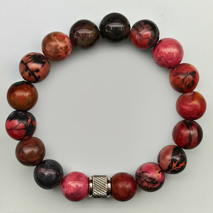 THE MEN THING Bead Bracelet NOVA RHODONITE - 12mm Beads Bracelet with Natural Stone - Adjustable Bracelet