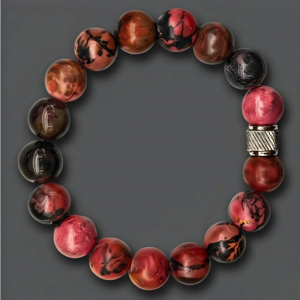 THE MEN THING Bead Bracelet NOVA RHODONITE - 12mm Beads Bracelet with Natural Stone - Adjustable Bracelet