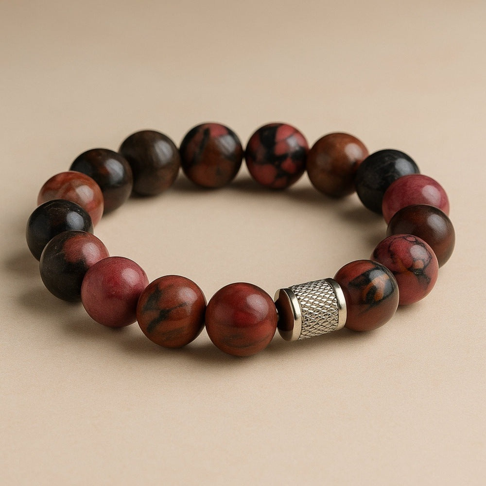 THE MEN THING Bead Bracelet NOVA RHODONITE - 12mm Beads Bracelet with Natural Stone - Adjustable Bracelet