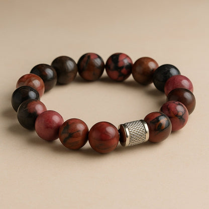THE MEN THING Bead Bracelet NOVA RHODONITE - 12mm Beads Bracelet with Natural Stone - Adjustable Bracelet