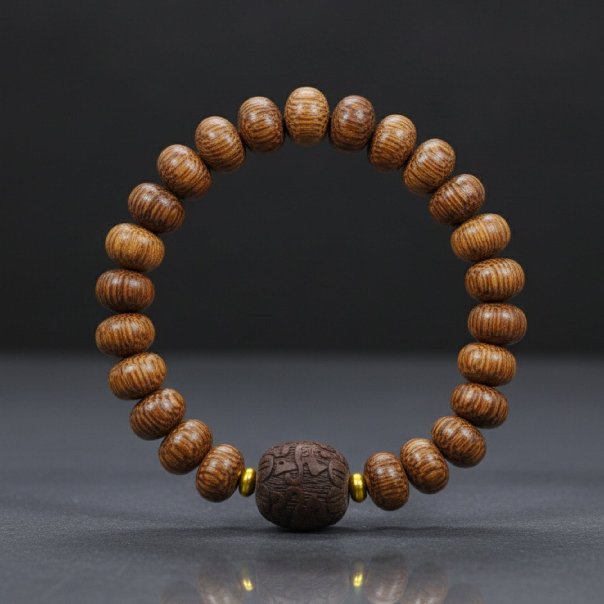 THE MEN THING Bead Bracelet OAKEN BEAD - 10mm Wooden Beads Bracelet with Natural Stone - Adjustable Bracelet