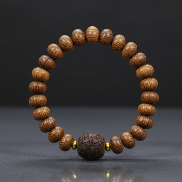 OAKEN BEAD - 10mm Wooden Beads Bracelet with Natural Stone - Adjustable Bracelet