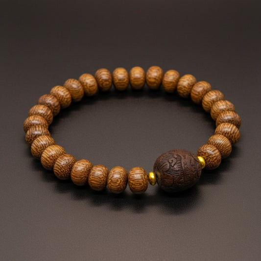 THE MEN THING Bead Bracelet OAKEN BEAD - 10mm Wooden Beads Bracelet with Natural Stone - Adjustable Bracelet