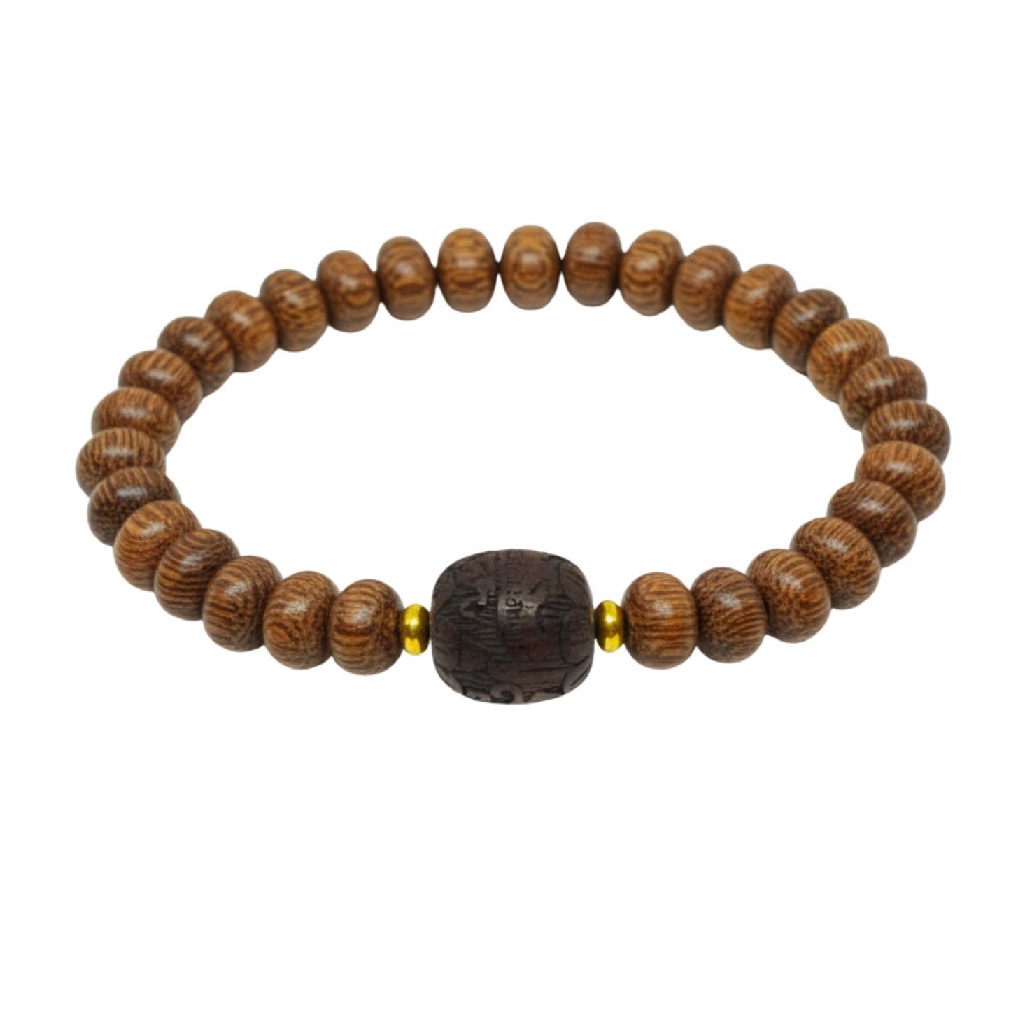 THE MEN THING Bead Bracelet OAKEN BEAD - 10mm Wooden Beads Bracelet with Natural Stone - Adjustable Bracelet
