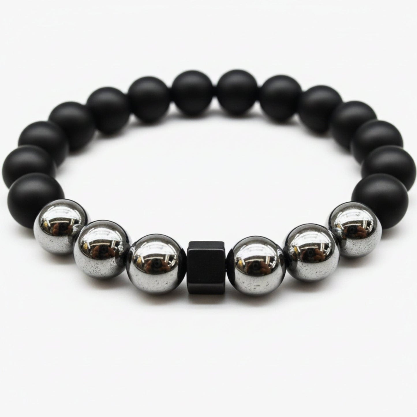 THE MEN THING Bead Bracelet OBSCURA - 12mm Beads Bracelet with Natural Stone - Adjustable Bracelet