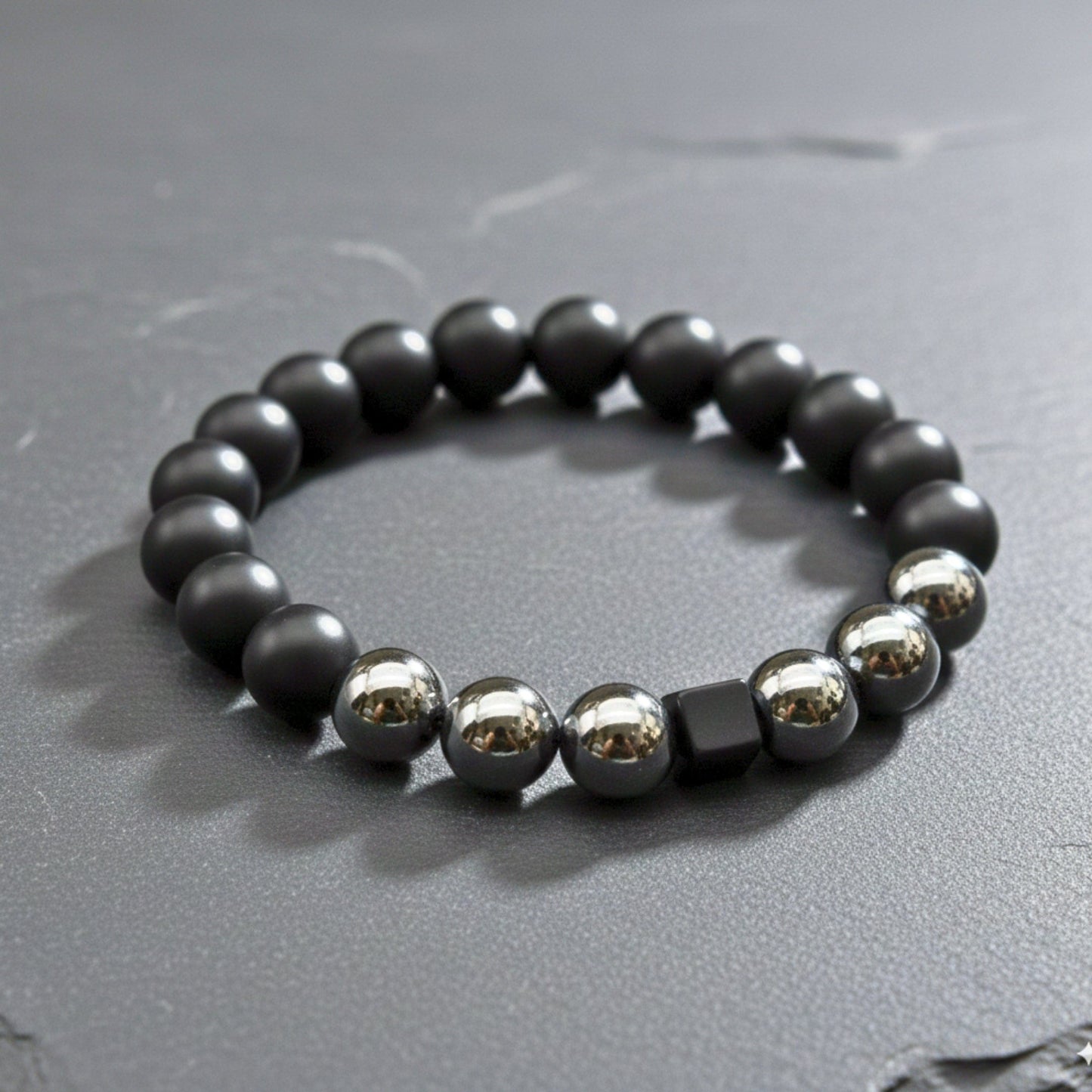 THE MEN THING Bead Bracelet OBSCURA - 12mm Beads Bracelet with Natural Stone - Adjustable Bracelet