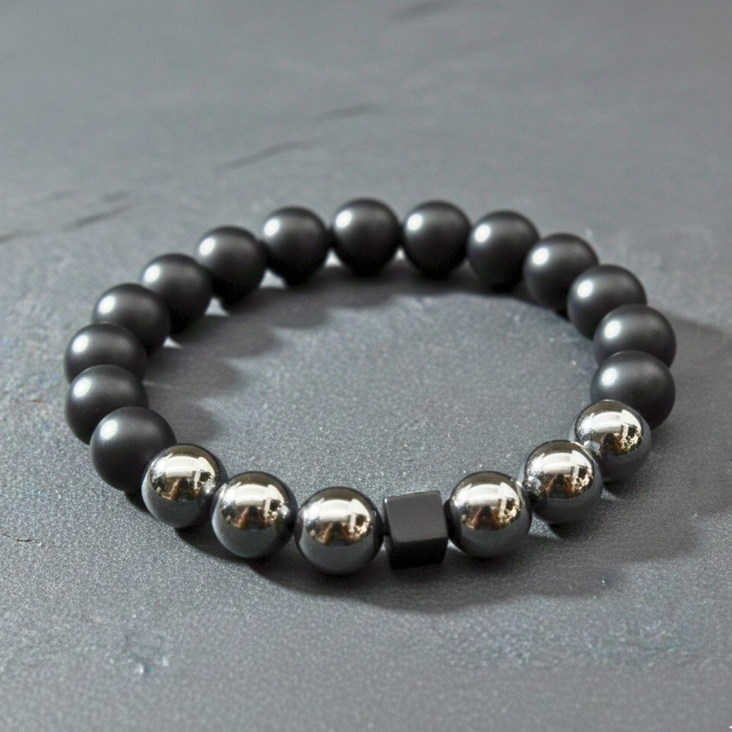 THE MEN THING Bead Bracelet OBSCURA - 12mm Beads Bracelet with Natural Stone - Adjustable Bracelet