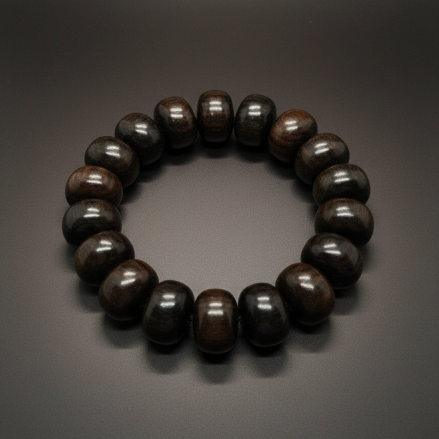THE MEN THING Bead Bracelet OBSIDIAN CREED  - 20mm Wooden Beads Bracelet with Natural Stone - Adjustable Bracelet