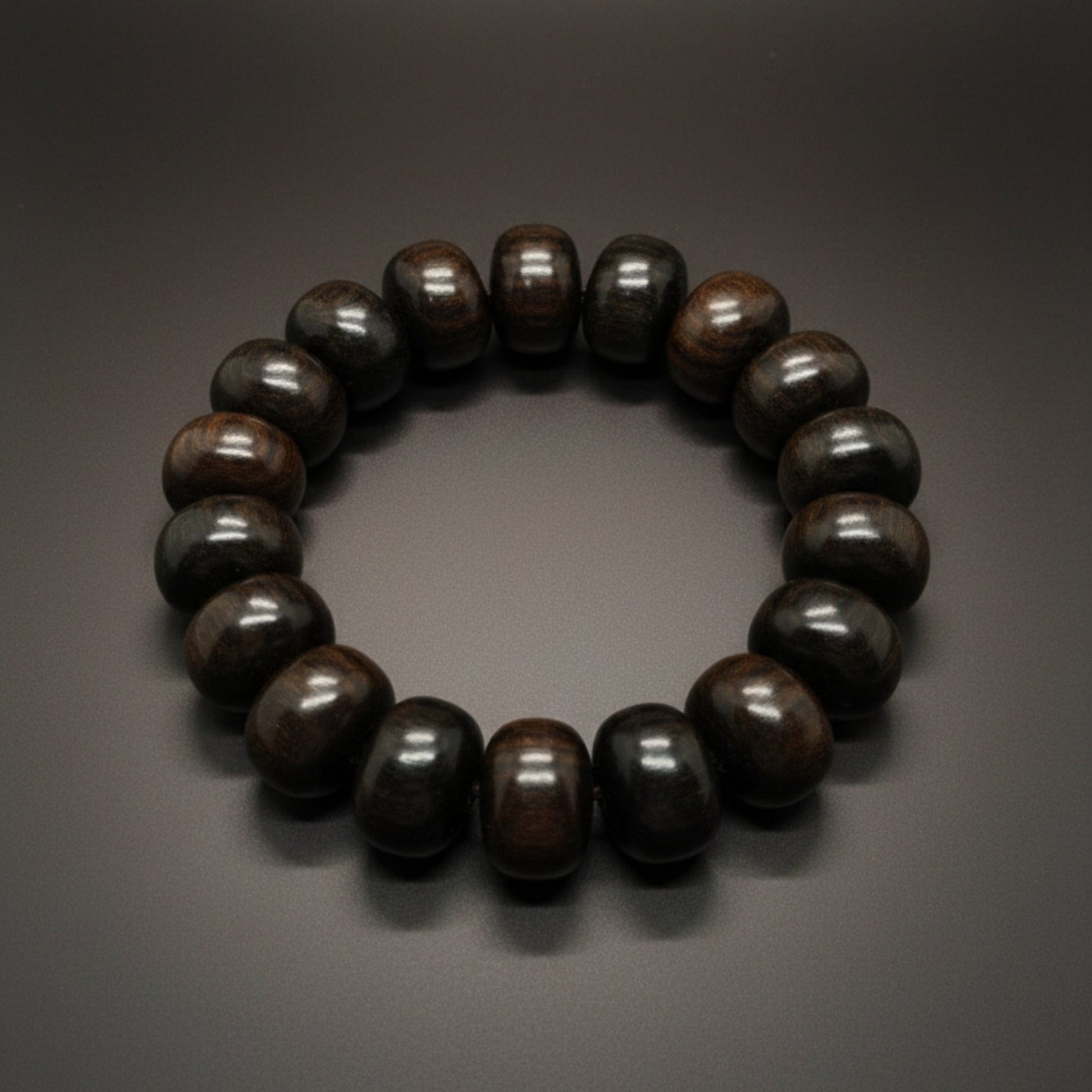 THE MEN THING Bead Bracelet OBSIDIAN CREED  - 20mm Wooden Beads Bracelet with Natural Stone - Adjustable Bracelet