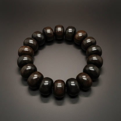 THE MEN THING Bead Bracelet OBSIDIAN CREED  - 20mm Wooden Beads Bracelet with Natural Stone - Adjustable Bracelet