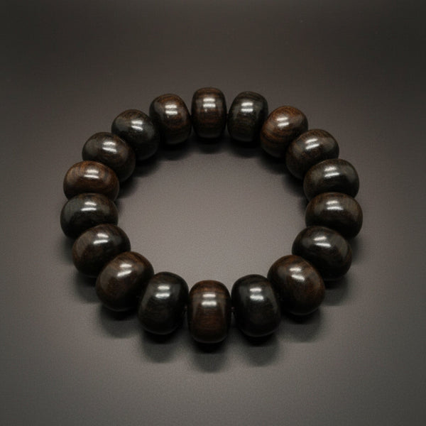 OBSIDIAN CREED  - 20mm Wooden Beads Bracelet with Natural Stone - Adjustable Bracelet