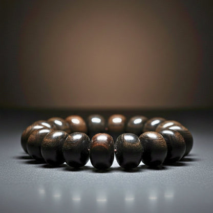 THE MEN THING Bead Bracelet OBSIDIAN CREED  - 20mm Wooden Beads Bracelet with Natural Stone - Adjustable Bracelet