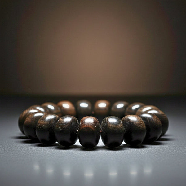 OBSIDIAN CREED  - 20mm Wooden Beads Bracelet with Natural Stone - Adjustable Bracelet