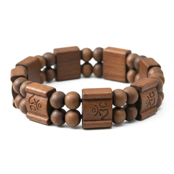 OM SERENITY - 15mm Wooden Beads Bracelet with Natural Stone - Adjustable Bracelet