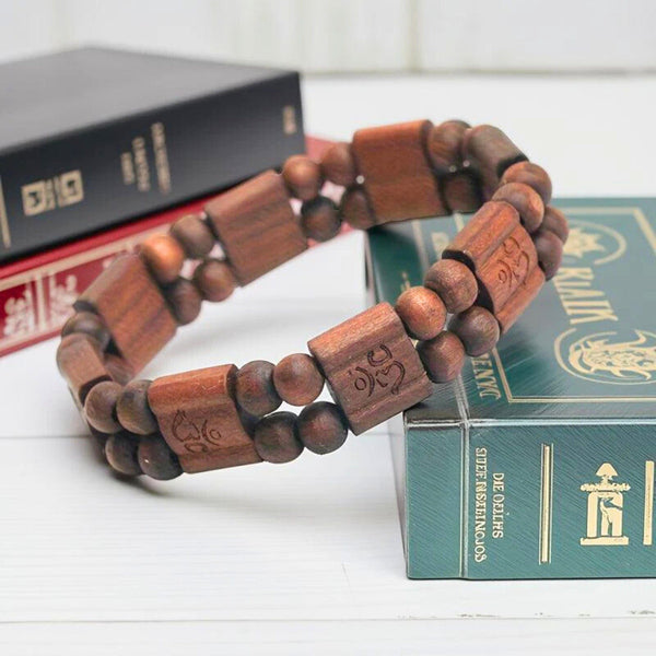 OM SERENITY - 15mm Wooden Beads Bracelet with Natural Stone - Adjustable Bracelet