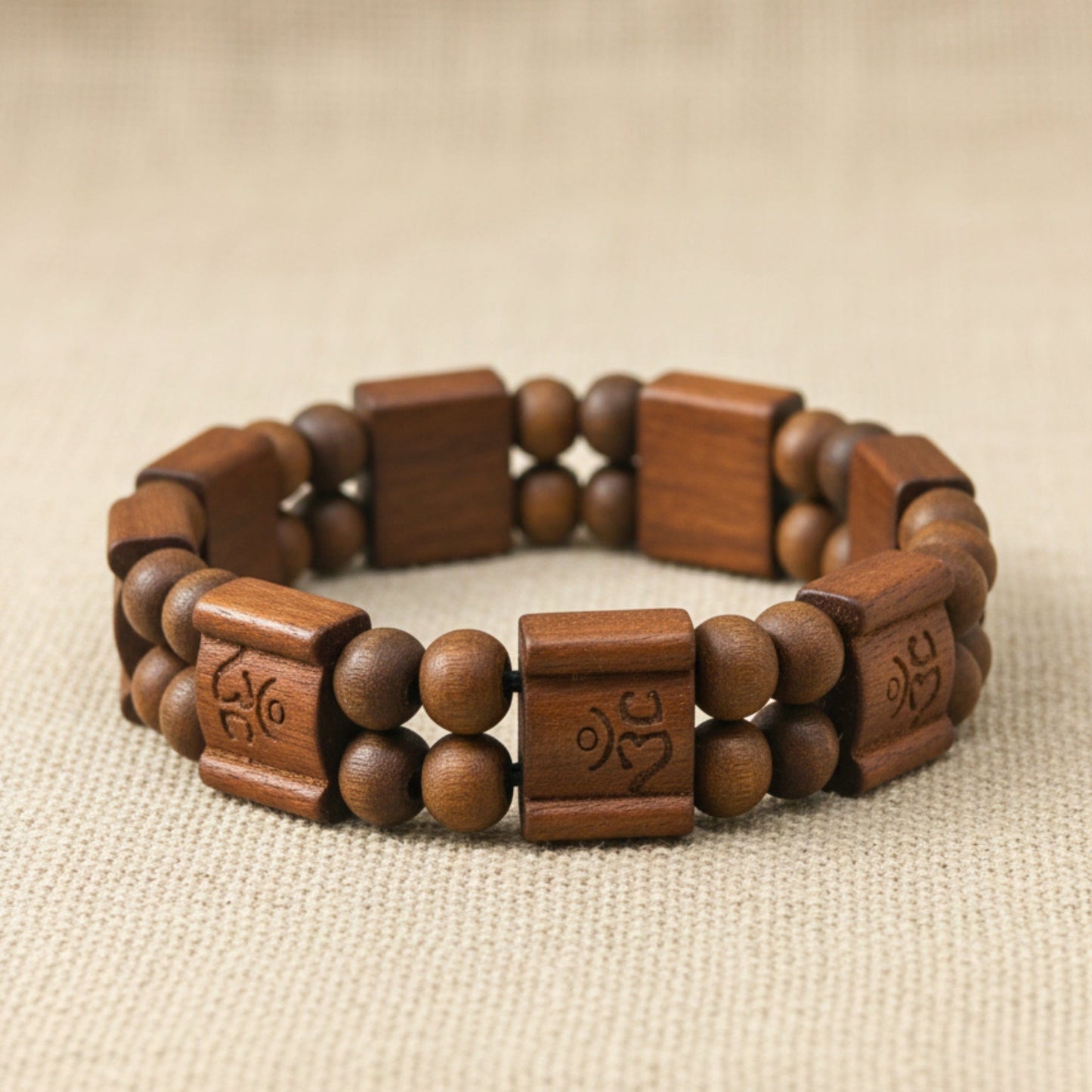 THE MEN THING Bead Bracelet OM SERENITY - 15mm Wooden Beads Bracelet with Natural Stone - Adjustable Bracelet