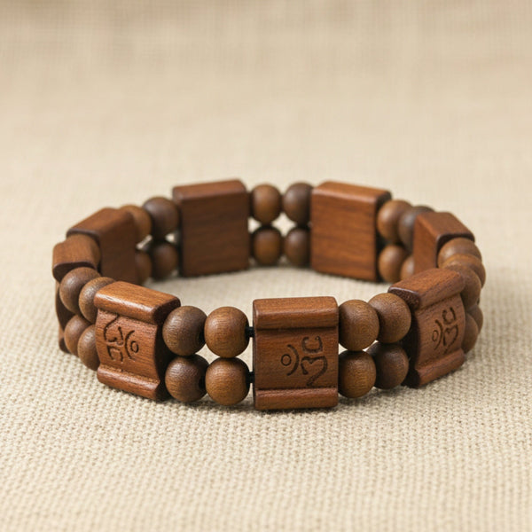 OM SERENITY - 15mm Wooden Beads Bracelet with Natural Stone - Adjustable Bracelet