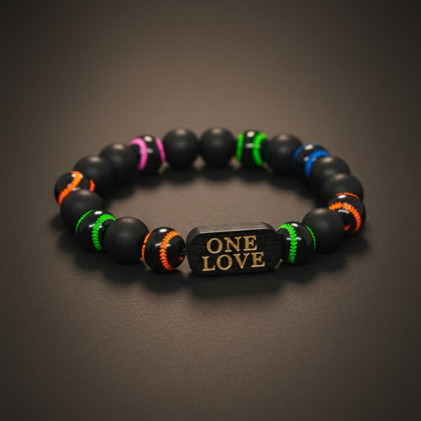 ONE LOVE VIBE - 13mm Beads Bracelet with Natural Stone - Adjustable Bracelet