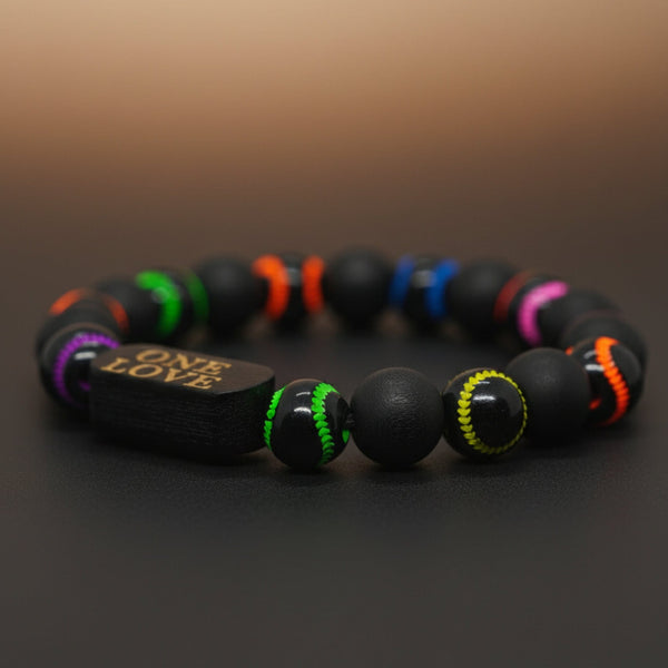 ONE LOVE VIBE - 13mm Beads Bracelet with Natural Stone - Adjustable Bracelet