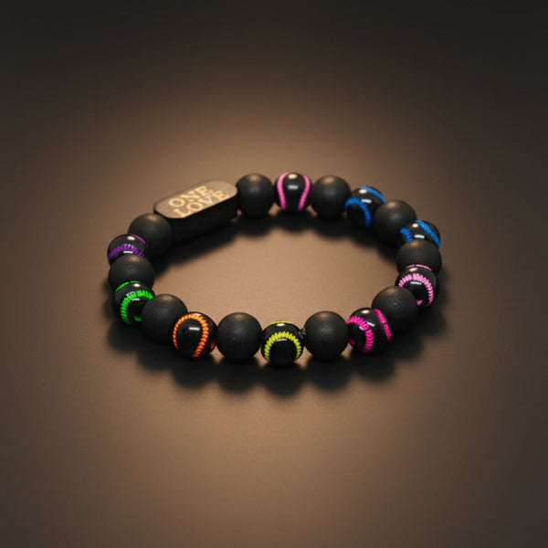 ONE LOVE VIBE - 13mm Beads Bracelet with Natural Stone - Adjustable Bracelet