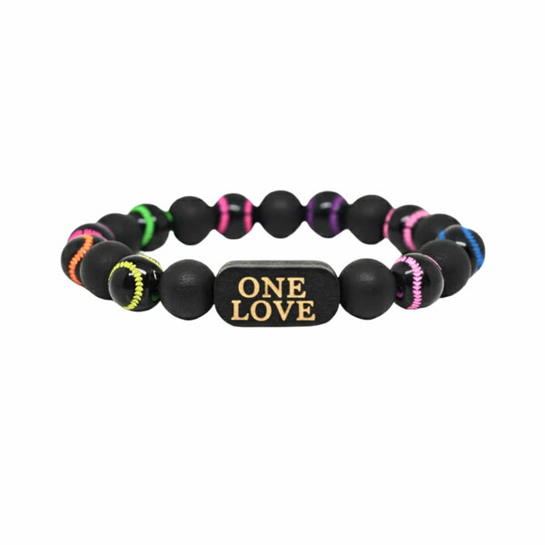 ONE LOVE VIBE - 13mm Beads Bracelet with Natural Stone - Adjustable Bracelet