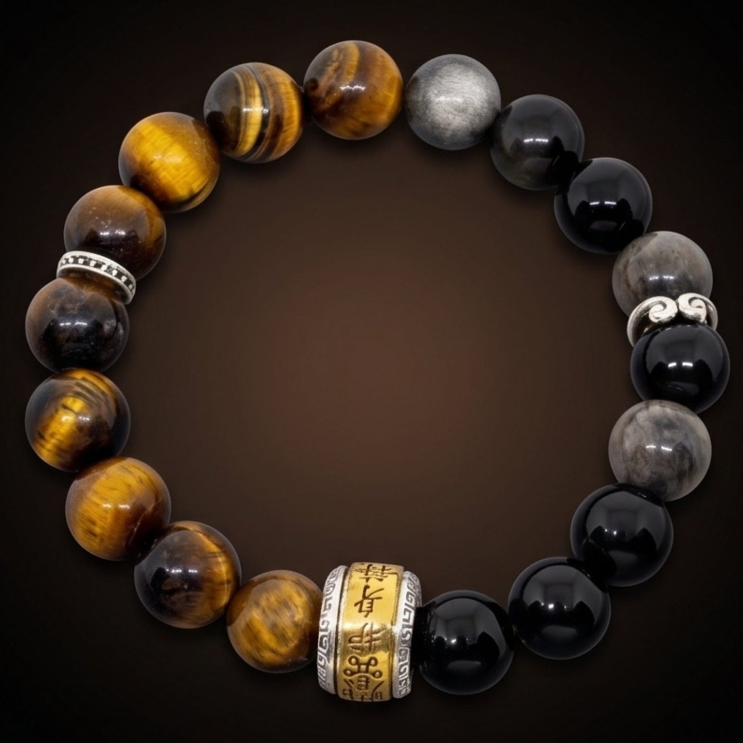 THE MEN THING Bead Bracelet ONYX AURA - 12mm Beads Bracelet with Natural Stone Adjustable Bracelet for Men & Boys