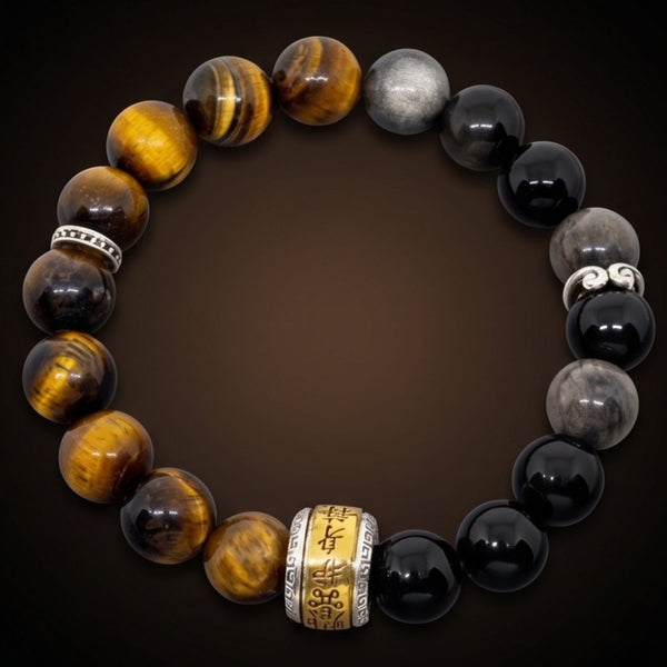 ONYX AURA - 12mm Beads Bracelet with Natural Stone Adjustable Bracelet for Men & Boys