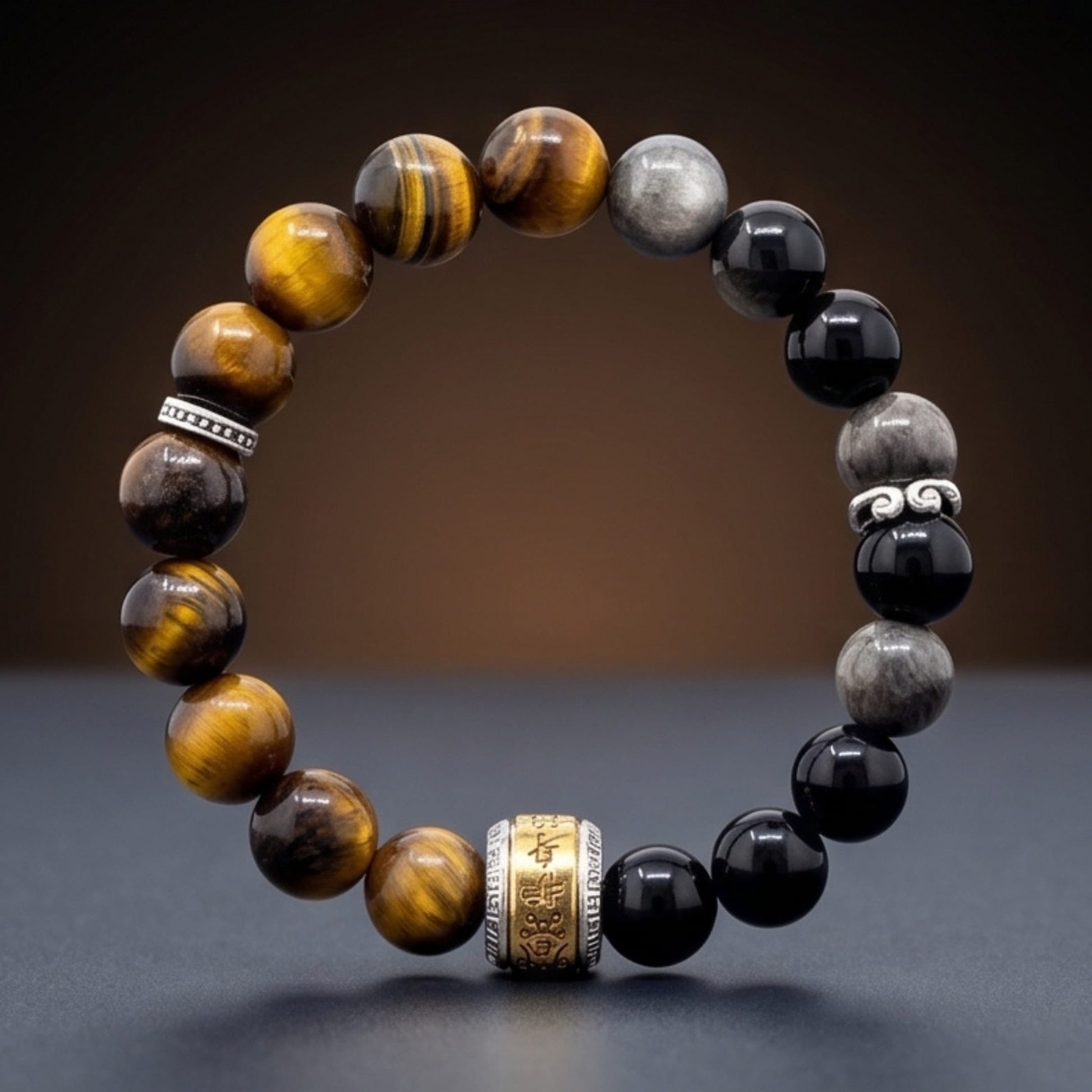 THE MEN THING Bead Bracelet ONYX AURA - 12mm Beads Bracelet with Natural Stone Adjustable Bracelet for Men & Boys
