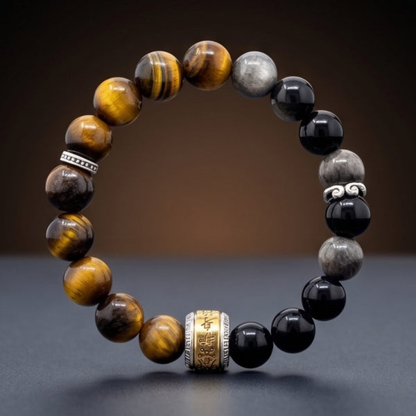 ONYX AURA - 12mm Beads Bracelet with Natural Stone Adjustable Bracelet for Men & Boys