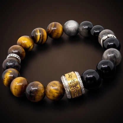 THE MEN THING Bead Bracelet ONYX AURA - 12mm Beads Bracelet with Natural Stone Adjustable Bracelet for Men & Boys