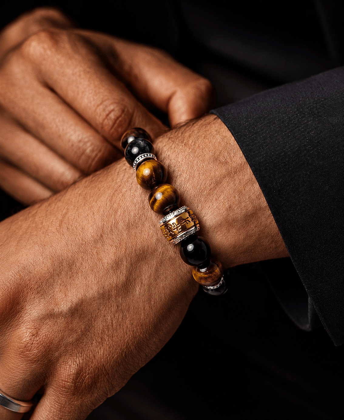 THE MEN THING Bead Bracelet ONYX AURA - 12mm Beads Bracelet with Natural Stone Adjustable Bracelet for Men & Boys