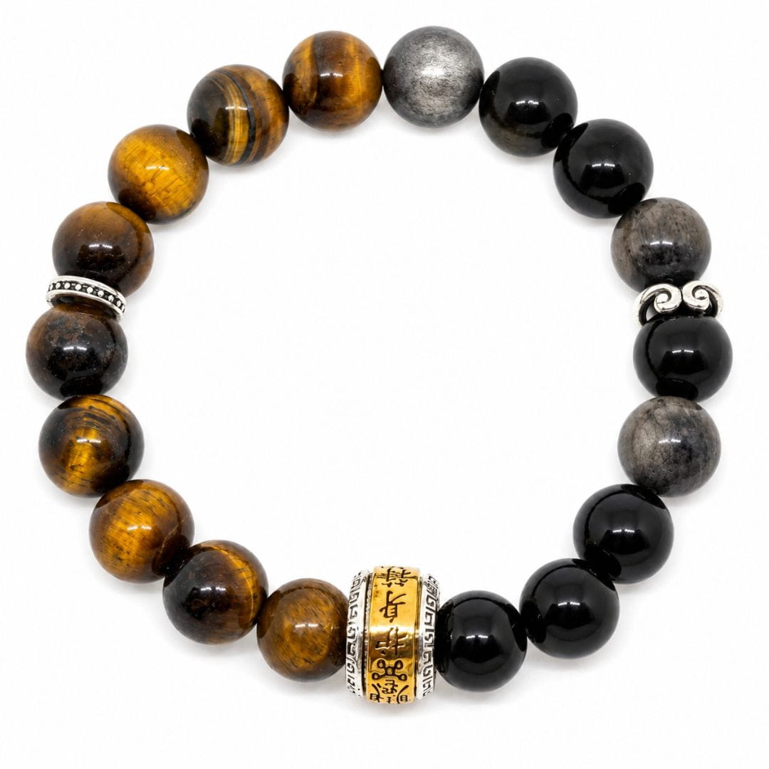 THE MEN THING Bead Bracelet ONYX AURA - 12mm Beads Bracelet with Natural Stone Adjustable Bracelet for Men & Boys