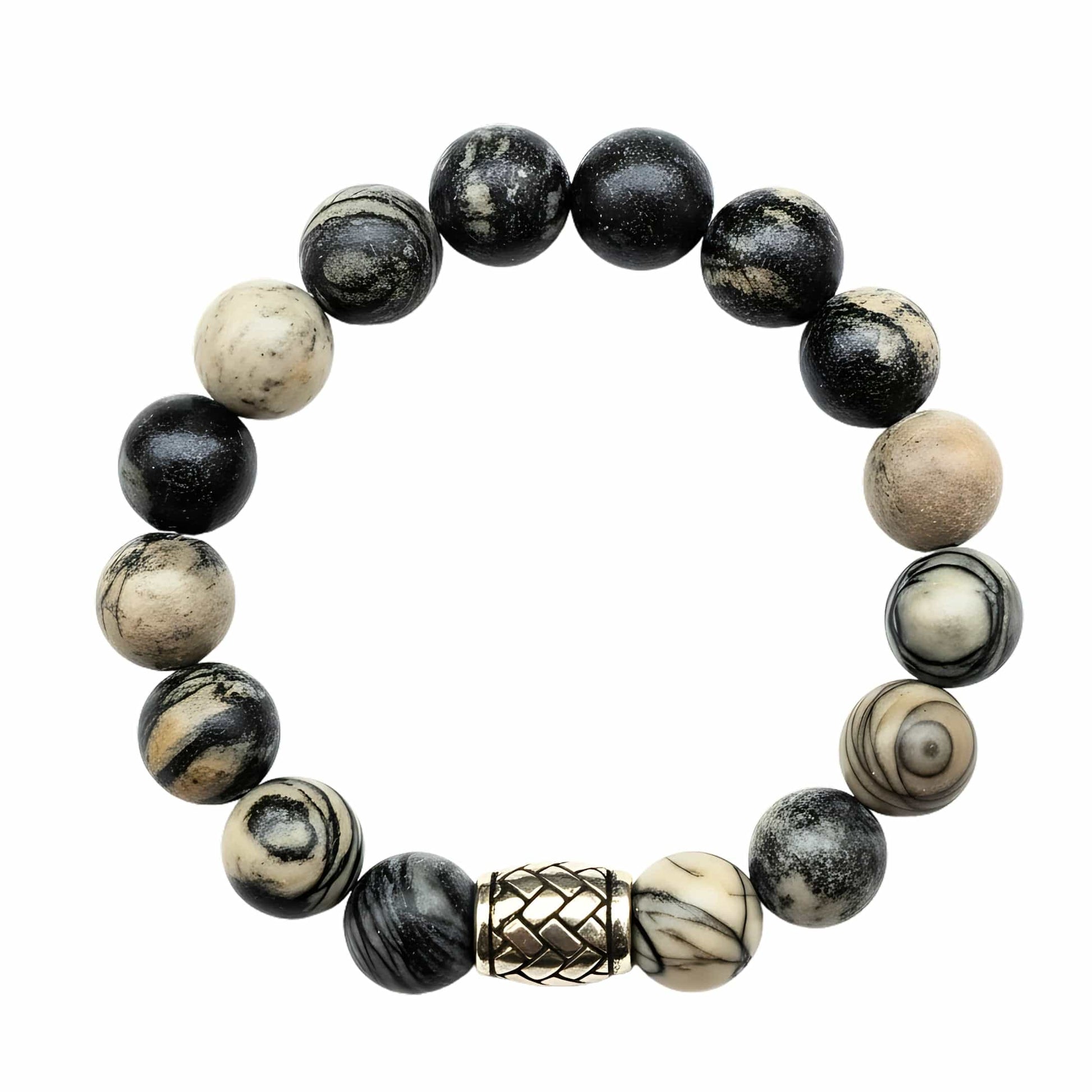THE MEN THING Bead Bracelet PICASSO JASPER - 12mm Beads Bracelet with Natural Stone - Adjustable Bracelet