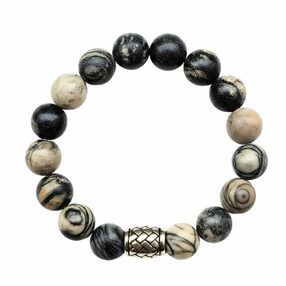 THE MEN THING Bead Bracelet PICASSO JASPER - 12mm Beads Bracelet with Natural Stone - Adjustable Bracelet