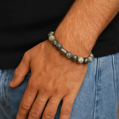 THE MEN THING Bead Bracelet PICASSO JASPER - 12mm Beads Bracelet with Natural Stone - Adjustable Bracelet