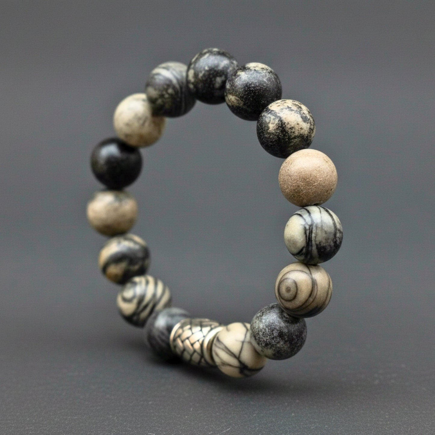 THE MEN THING Bead Bracelet PICASSO JASPER - 12mm Beads Bracelet with Natural Stone - Adjustable Bracelet