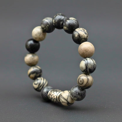 THE MEN THING Bead Bracelet PICASSO JASPER - 12mm Beads Bracelet with Natural Stone - Adjustable Bracelet