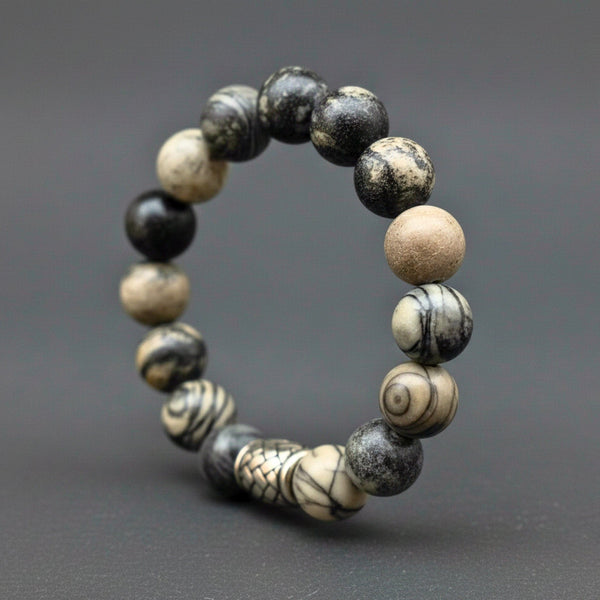 PICASSO JASPER - 12mm Beads Bracelet with Natural Stone - Adjustable Bracelet
