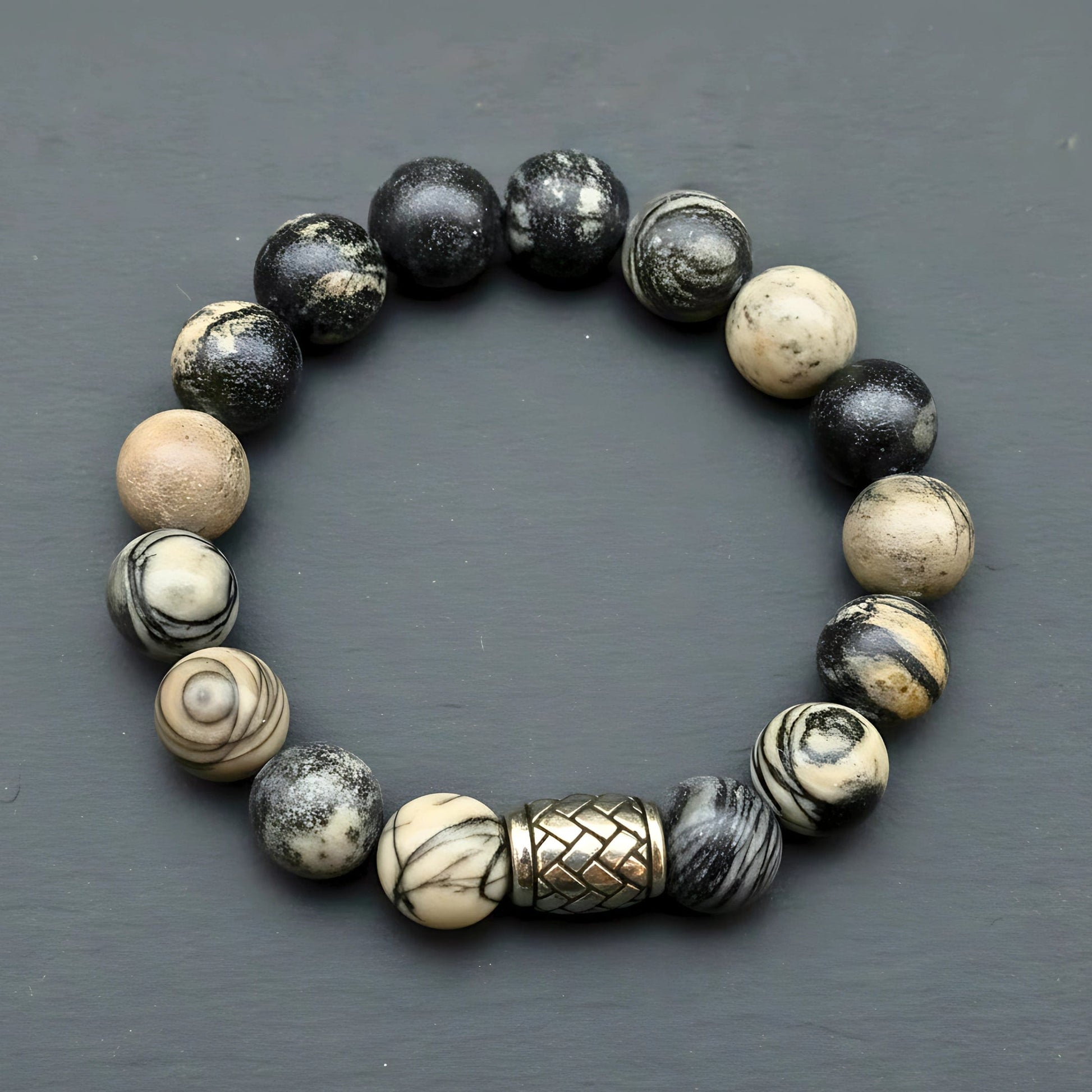 THE MEN THING Bead Bracelet PICASSO JASPER - 12mm Beads Bracelet with Natural Stone - Adjustable Bracelet