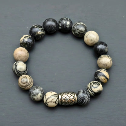 THE MEN THING Bead Bracelet PICASSO JASPER - 12mm Beads Bracelet with Natural Stone - Adjustable Bracelet