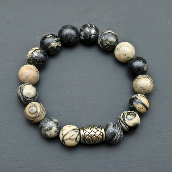 PICASSO JASPER - 12mm Beads Bracelet with Natural Stone - Adjustable Bracelet