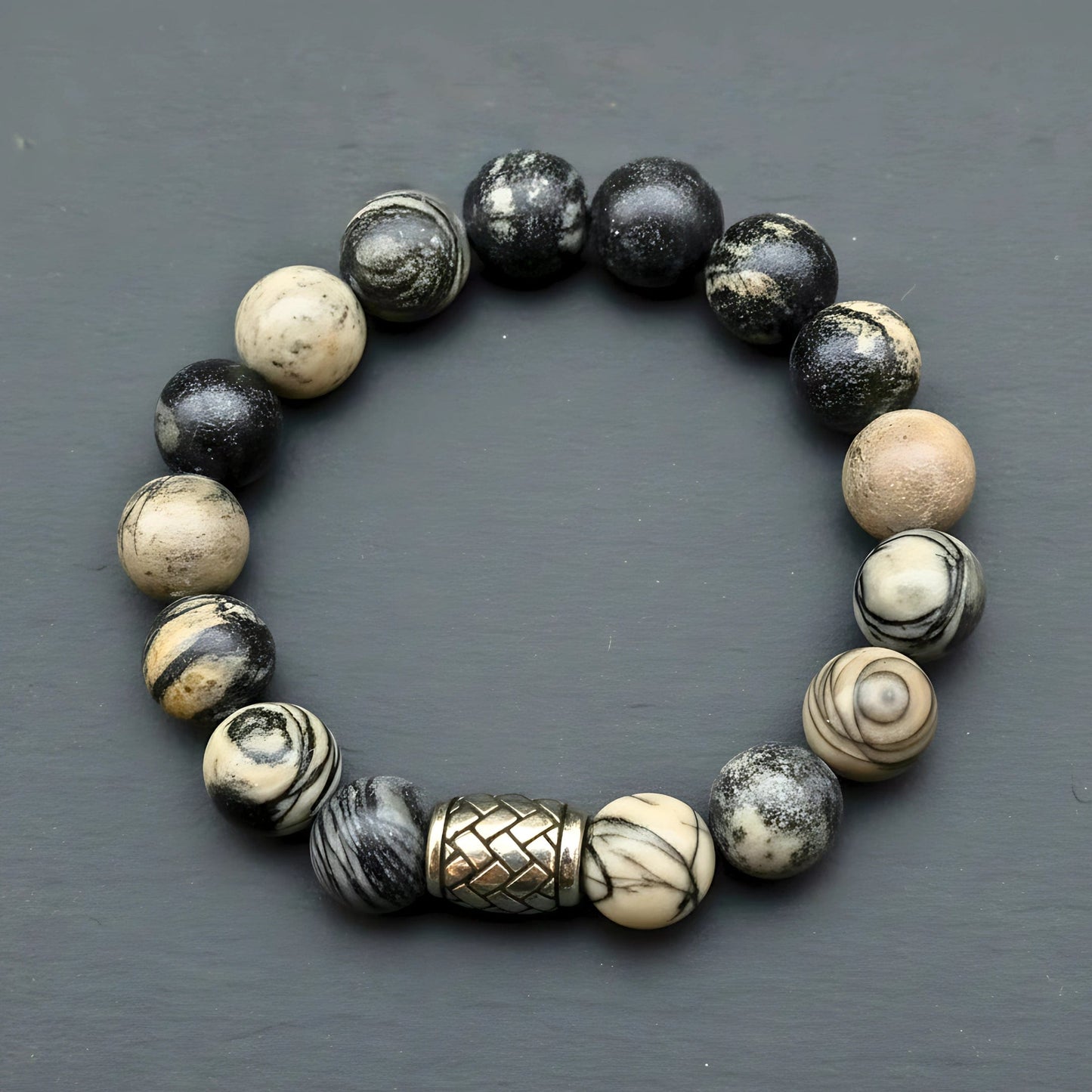 THE MEN THING Bead Bracelet PICASSO JASPER - 12mm Beads Bracelet with Natural Stone - Adjustable Bracelet