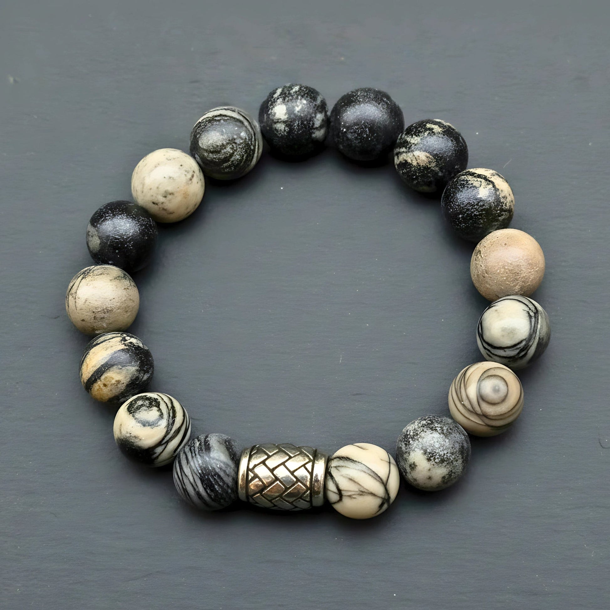 THE MEN THING Bead Bracelet PICASSO JASPER - 12mm Beads Bracelet with Natural Stone - Adjustable Bracelet