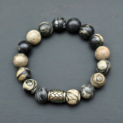 THE MEN THING Bead Bracelet PICASSO JASPER - 12mm Beads Bracelet with Natural Stone - Adjustable Bracelet