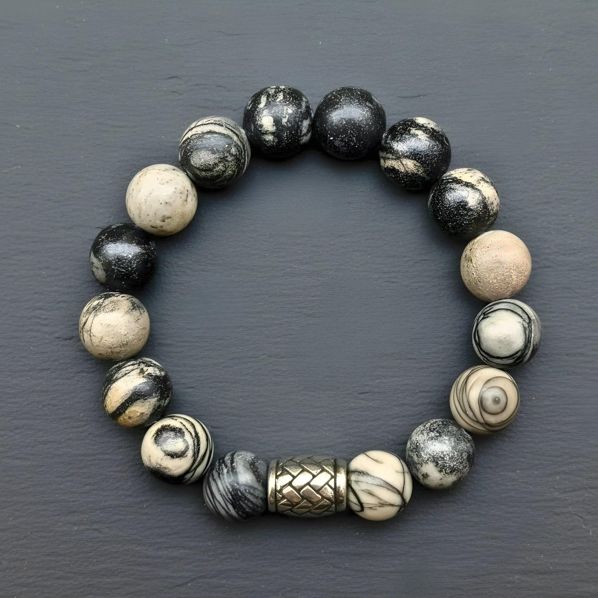 THE MEN THING Bead Bracelet PICASSO JASPER - 12mm Beads Bracelet with Natural Stone - Adjustable Bracelet