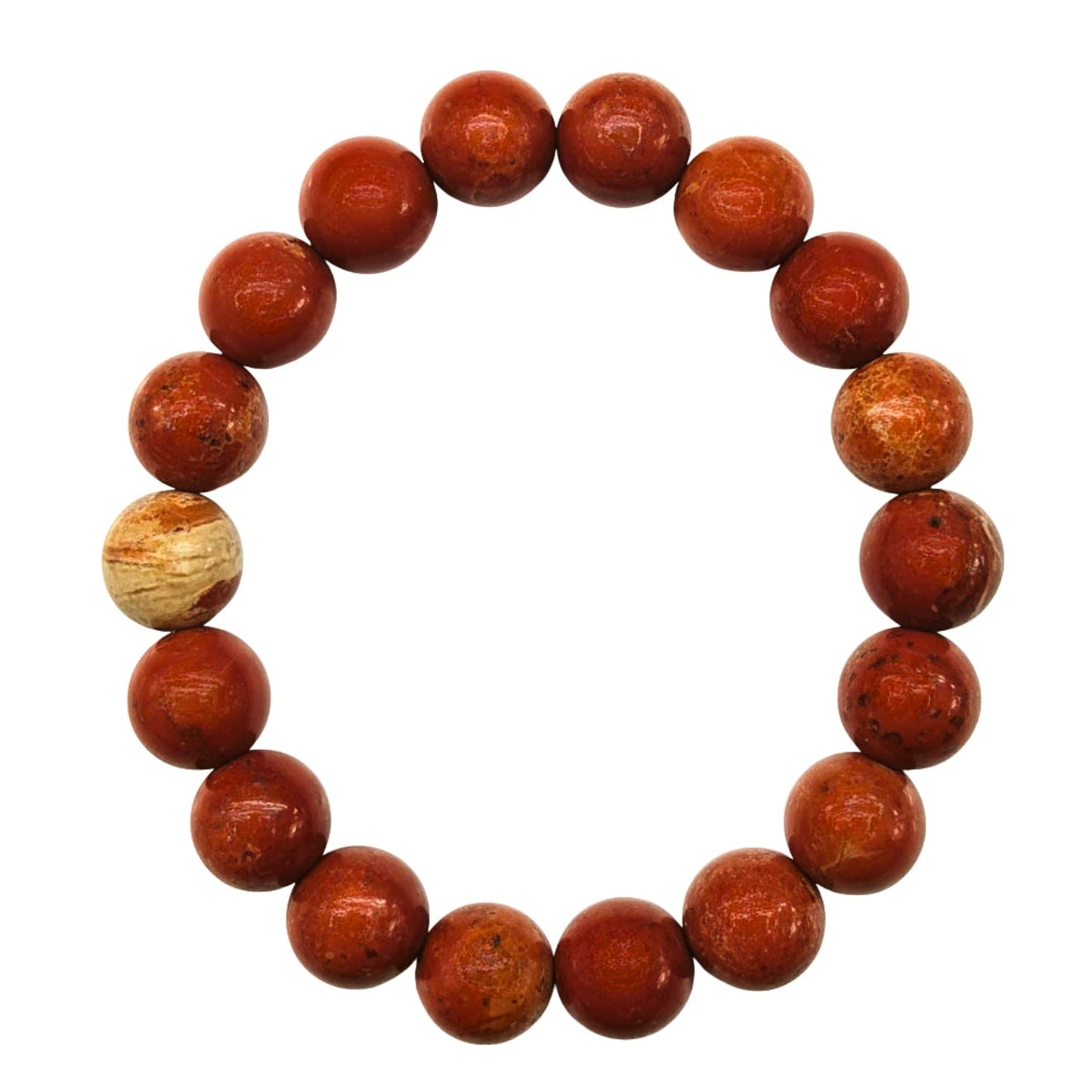 THE MEN THING Bead Bracelet RED JASPER - 12mm Beads Bracelet with Natural Stone - Adjustable Bracelet
