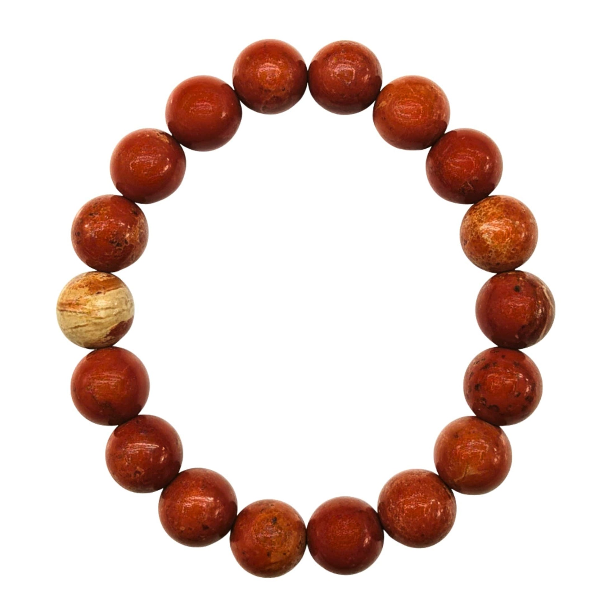 THE MEN THING Bead Bracelet RED JASPER - 12mm Beads Bracelet with Natural Stone - Adjustable Bracelet