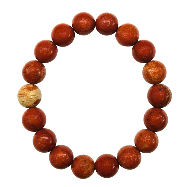 RED JASPER - 12mm Beads Bracelet with Natural Stone - Adjustable Bracelet