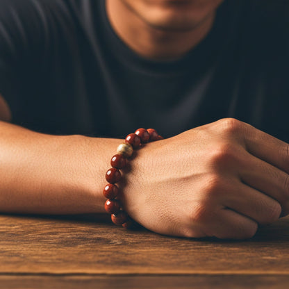 THE MEN THING Bead Bracelet RED JASPER - 12mm Beads Bracelet with Natural Stone - Adjustable Bracelet